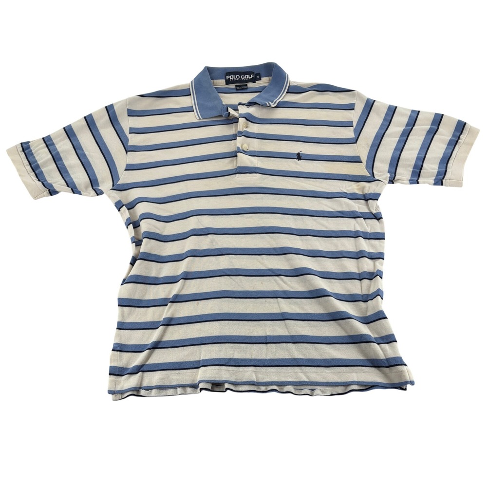 Polo Golf Ralph Lauren Shirt Medium Blue White Striped Cotton Polo